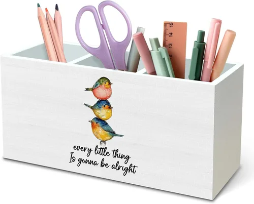Vista 8 de DILSJ Hummingbird - Organizador de lápices inspirador para escritorio, regalos inspiradores para mujeres, citas motivacionales, caja de madera