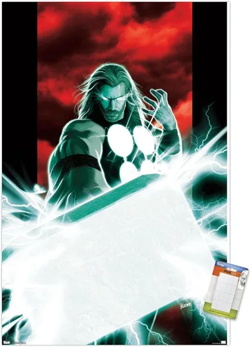 Vista 19 de Trends International Marvel Comics - Póster de pared de Thor - Mjolnir, 14.725 x 22.375 pulgadas, versión enmarcada de madera de granero