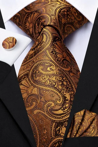 Vista 2 de Dubulle Conjunto de corbata de seda paisely para hombre con corbata y bolsillo cuadrado