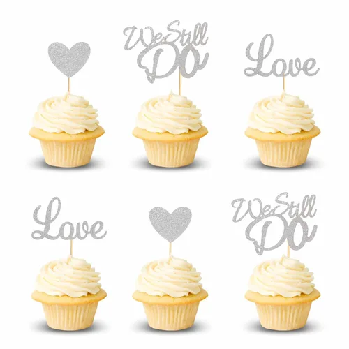 Vista 9 de 24 piezas de decoración para cupcakes con purpurina en forma de corazón de amor, matrimonio, aniversario, despedida de soltera, boda, compromiso
