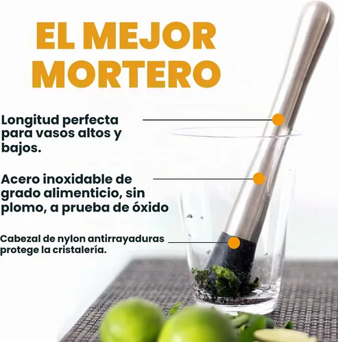Vista 2 de Muddler de bebidas para cócteles, 8 pulgadas anticuado/menta julep/Mojito Muddler, bartend de acero inoxidable, herramienta de muddler de cocina