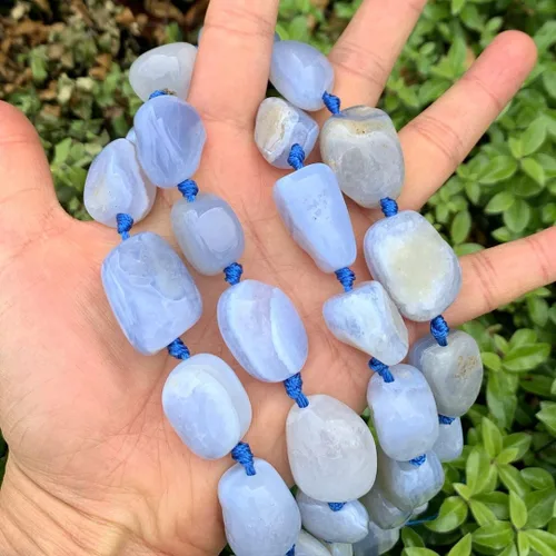 Vista 2 de Adabele Cuentas de piedras preciosas perforadas grandes de cuarzo de ágata de encaje azul pulido natural de 15 pulgadas