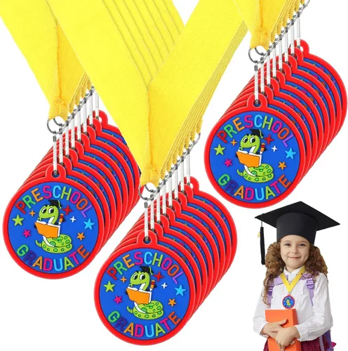 Vista 13 de Sratte Medalla de graduación preescolar de jardín de infantes para niños, medallas de premio de graduación con cinta amarilla para el cuello