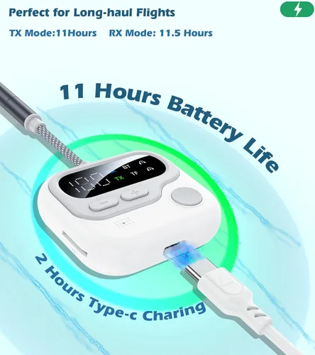 Vista 7 de KAIY Transmisor Bluetooth de avión para TV, receptor de audio inalámbrico 2 en 1 con pantalla y perilla de volumen, adaptador de conector auxiliar