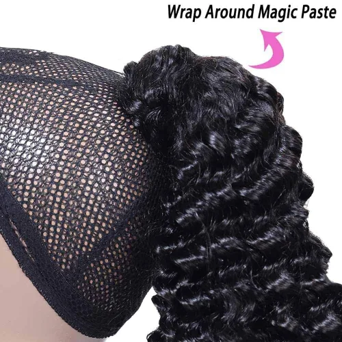 Vista 4 de Cola de Caballo de Cabello Humano Corto Rizado Crespo Envolvente con Clips Extensiones de Cola de Caballo de Pasta Mágica 120g/juego Pieza