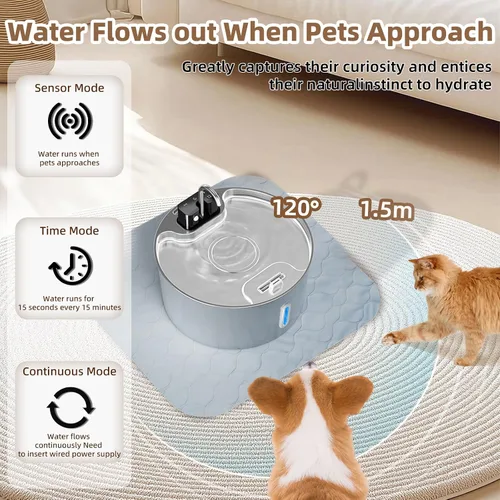 Vista 3 de Fuente de agua inalámbrica de acero inoxidable para perros grandes, dispensador de agua para gatos de 7 L/236 onzas, fuente automática de múltiples