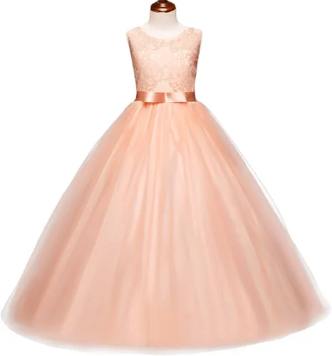 Vista 19 de Vestido Yaphyee largo, de princesa, con flores, formal, para boda, dama de honor, para fiesta, para niña
