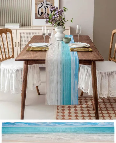 Vista 3 de Camino de mesa de verano de 36 pulgadas de largo con océano tropical, playa, mar, agua, camino de mesa para cena familiar, boda, fiesta interior al