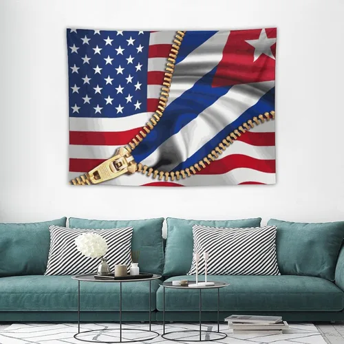 Vista 3 de Tapiz de bandera estadounidense y bandera cubana para dormitorio, tapices negros para colgar en la pared, manta para hombres y mujeres, fiesta