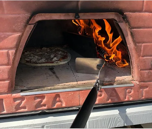 Vista 8 de Pela de torneado de pizza de 9 pulgadas, cepillo perforado para pizza, rastrillo de cenizas, 4 piezas, horno de pizza comercial de leña, kit