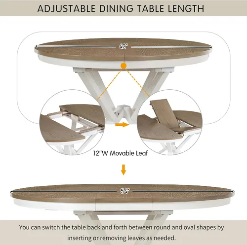 Vista 8 de Harper & Bright Designs Juego de mesa de comedor redonda de 5 piezas, juego de mesa de comedor retro con mesa redonda extensible y 4 sillas