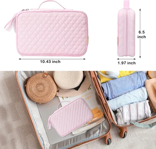 Vista 5 de MOSISO Estuche organizador de joyas de viaje, bolsa de almacenamiento portátil de joyería con mango de poliuretano para collares, aretes, anillos