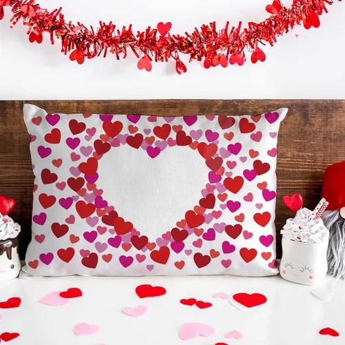 Vista 2 de Ogiselestyle Funda de almohada lumbar de corazón de amor de San Valentín, 12 x 20 pulgadas, decoración de aniversario, boda, para sofá