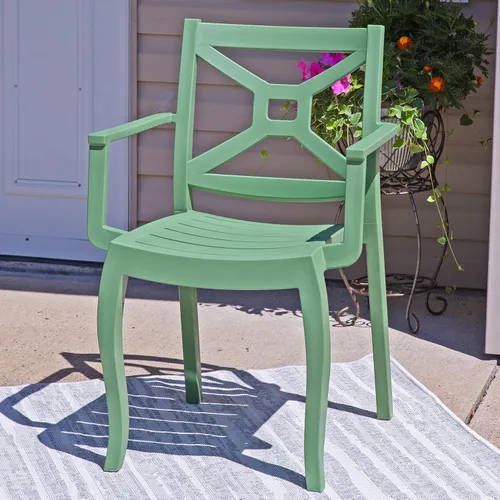 Vista 6 de Sunnydaze Tristana - Silla de plástico para patio al aire libre, juego de 2, asientos apilables, color verde