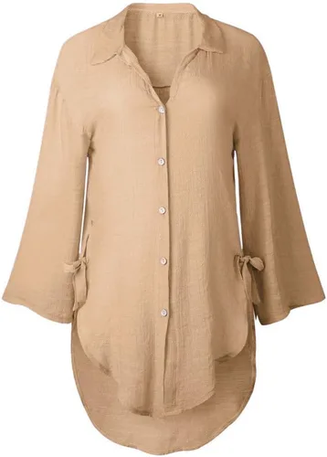Vista 51 de Camisas de manga larga con botones para mujer, asimétricas, casuales, con cordones, túnica de gran