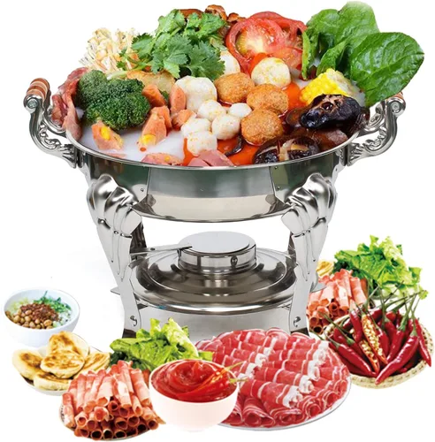 Vista 8 de Juego de bufé de platos de acero inoxidable 201, calentador de catering rectangular plateado, calentador de alimentos para fiestas, bufé