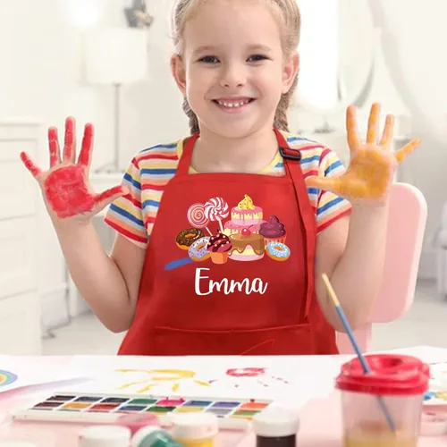 Vista 2 de 7th Hill Delantal Personalizado para Niños para Cocinar, Delantal Infantil Personalizado con Sombrero de Chef, Delantal de Cocina para Niños