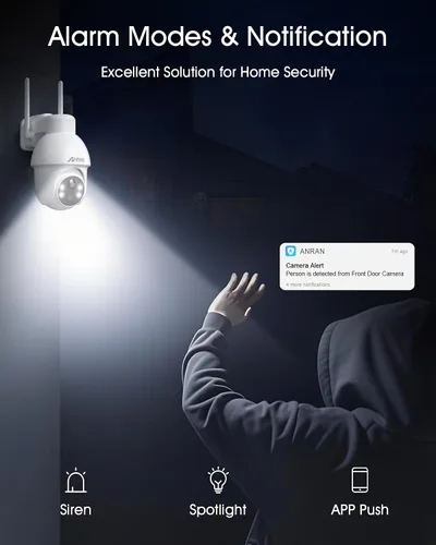 Vista 6 de ANRAN - Cámara de seguridad solar inalámbrica 2K para exteriores, visión nocturna a color con giro/inclinación de 360°, detección humana PIR, audio