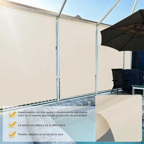 Vista 2 de Persianas opacas personalizadas para exteriores, beige, impermeables, resistentes al viento, protección UV premium, pantalla de privacidad para Tela