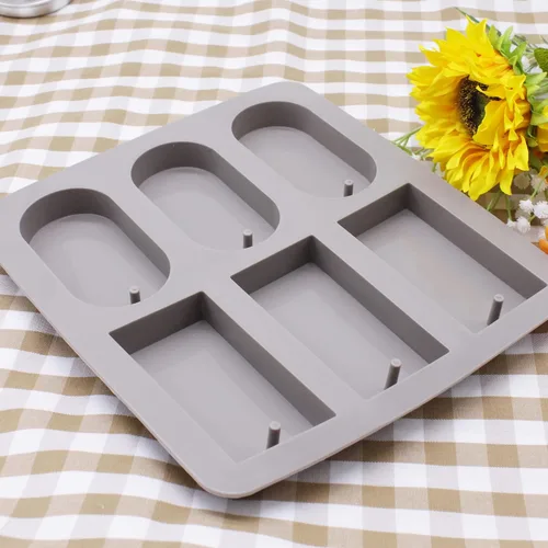 Vista 6 de X-Haibei Molde de jabón redondo rectangular con agujero, 4.1 pulgadas para aromaterapia y jabón de lufa en una cuerda, silicona resistente de grado