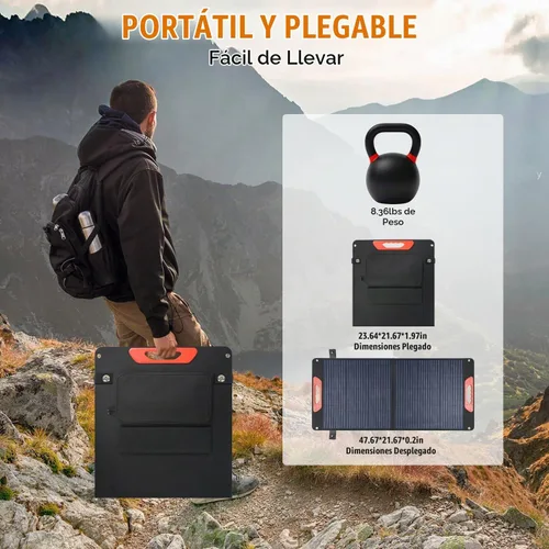 Vista 6 de Panel solar plegable de 100 W - Cargador para centrales eléctricas Monocristalino 23.5% de alta eficiencia QC3.0 salida USB-A/USB-C IP65