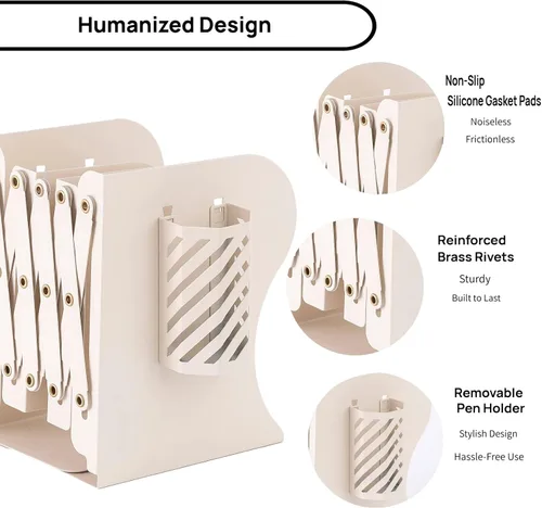 Vista 3 de Extremos ajustables para libros pesados, sujetalibros de metal expandibles para estantes, organizador de libros para escritorio, habitación