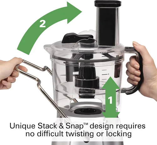 Vista 2 de Hamilton Beach Stack & Snap - Procesador de alimentos y picador de verduras de 8 tazas con cuchilla ajustable, raspador de tazón integrado y estuche