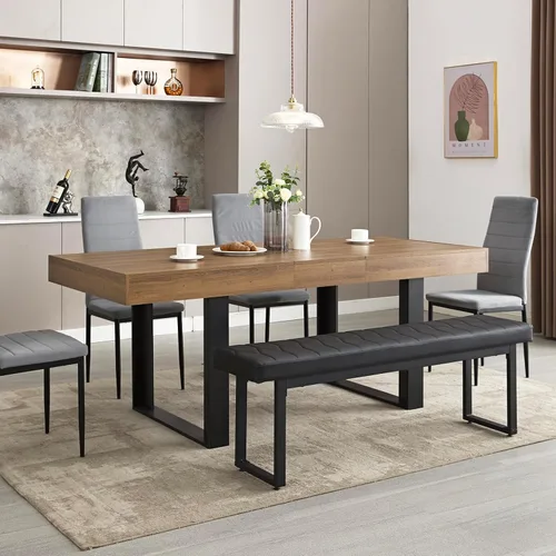 Vista 3 de STHOUYN Mesa de comedor extensible de 63 a 79 pulgadas, moderna mesa de cocina de madera de granja, mesa de comedor larga expandible para 6, 8 y 10