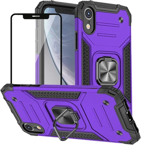 Vista 11 de HNHYGETE Funda para iPhone XR con protector de pantalla: (resistente) grado militar giratorio de 360° con función atril a prueba de golpes