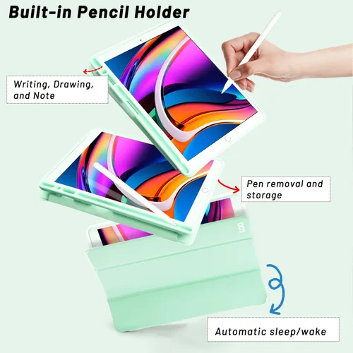 Vista 3 de Funda para iPad de 9ª/8ª/7ª generación iPad 10.2 2021, 2020 y 2019, delgada, ligera, a prueba de golpes, funda protectora de TPU (verde)