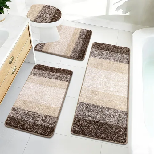 Vista 45 de Bsmathom Juego de 4 tapetes de baño de microfibra de felpa, color beige