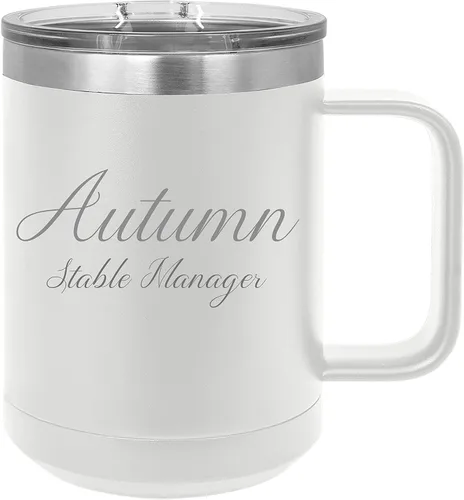 Vista 20 de Taza personalizada con recubrimiento en polvo de 15 oz con tapa personalizada grabada (negro)