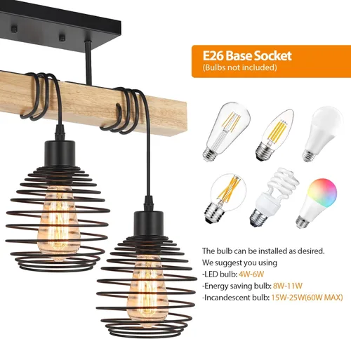 Vista 3 de Lámpara de techo de madera semiempotrada de 3 luces, lámpara de techo industrial para dormitorio, sala de estar, entrada