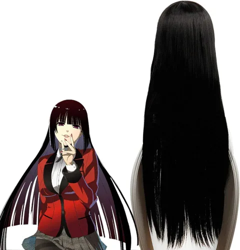 Vista 3 de AxBALL Apply to Jabami Yumeko Cosplay Anime Kakegurui Compulsive Gambler Long Black Costume Hair for Women Halloween Party Synthetic s with Keychain