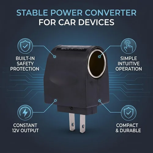Vista 4 de Adaptador de corriente para encendedor de cigarrillos de automóvil, convertidor de CA a CC de 12 V CC, enchufe de pared de enchufe estadounidense