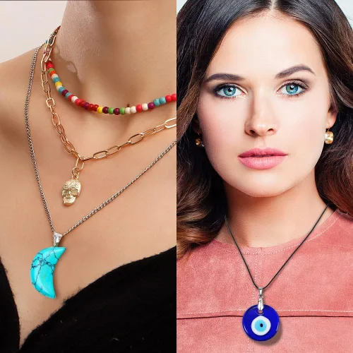 Vista 3 de Vintage Crystal Pendant Necklaces for Women Girls Chakra Healing Carnelian Necklace Bohemian Retro Sunflower Necklace Sun and Moon Pendants