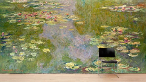 Vista 6 de Pintura de Monet, nenúfares (desde 1919). Pintura famosa. Papel tapiz para despegar y pegar. #6333 (9 pies de alto x 12 pies de ancho)