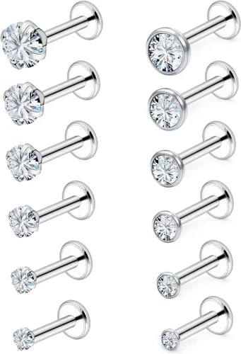 Vista 10 de Vsnnsns 16G Anillos de Labio de Acero Inoxidable Tragus Hélice Caracola Piercing Joyería Mordida de Serpiente Piercing Monroe Anillos de Labio