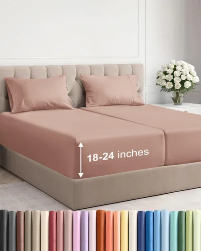 Vista 160 de Sábanas individuales de bolsillo extra profundo, sábanas transpirables y refrescantes de 3 piezas, juego de sábanas de lujo para hotel, suaves, sin