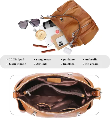 Vista 5 de HESHE Monederos de cuero genuino para mujer, bolso de hombro Hobo, bolso cruzado, bolsos de diseñador para damas