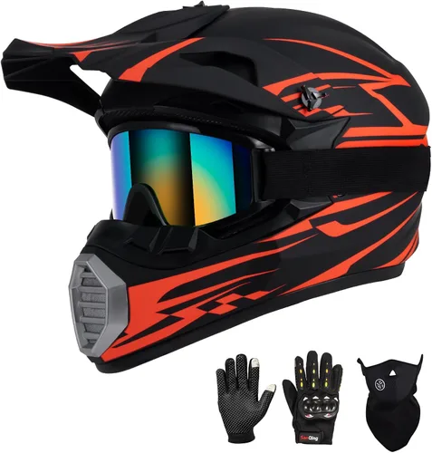 Vista 10 de Casco de motocross para niños y jóvenes aprobado por DOT, Casco de cara completa para ATV, moto de todoterreno y bicicleta de tierra para adultos