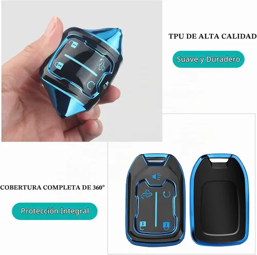 Vista 4 de MILD EAST for GMC Key Fob Cover 5 Button with Keychain(Black/Blue)