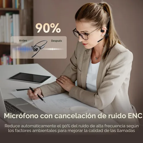 Vista 3 de CXK Auriculares de oreja abierta con micrófono, auriculares inalámbricos con cancelación de ruido AI, Bluetooth 5.3, auriculares Bluetooth