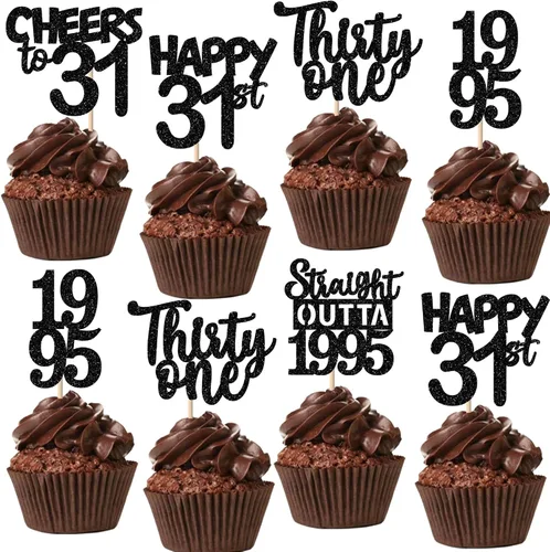 Vista 94 de 30 piezas negras para cupcakes de 10.º cumpleaños con purpurina Ten Happy 10 Straight Outta 2016 para saludos a 10 años 10 cumpleaños, boda Negro