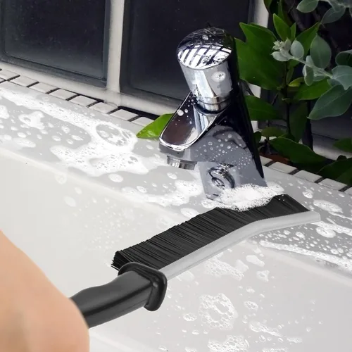 Vista 2 de Cepillo limpiador de lechada con mango duro, cerdas rígidas en ángulo para duchas, bañeras, cocinas, multisuperficie, herramienta de limpieza