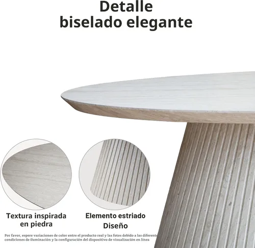 Vista 5 de win2win Mesa auxiliar ovalada, moderna mesa de centro de piedra sintética con diseño estriado, mesa central de travertino con base cónica, mesa