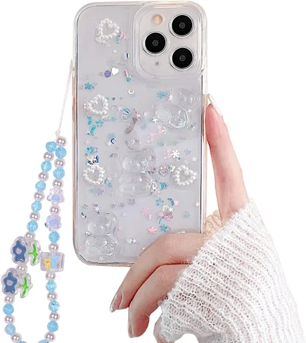 Vista 11 de Funda de teléfono para iPhone XR, bonito diseño transparente con purpurina de oso 3D para iPhone XR, para mujeres y niñas, a prueba de golpes