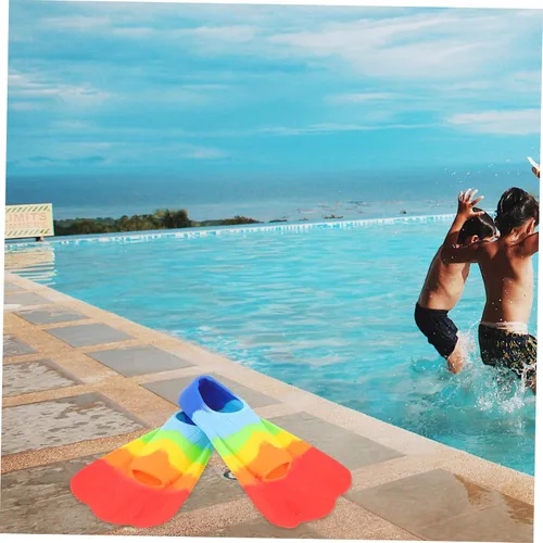 Vista 7 de SUPVOX Aletas de natación de silicona, cuchillas cortas, aletas en forma de abanico para niños, entrenamiento, esnórquel, buceo, uso ligero