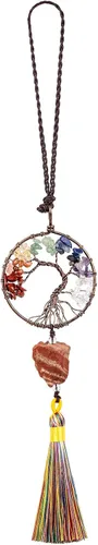 Vista 9 de rockcloud Adorno colgante de árbol de la vida de 7 chakras con borla de piedra cruda irregular para pared, coche, hogar, boda, boda, apatita azul
