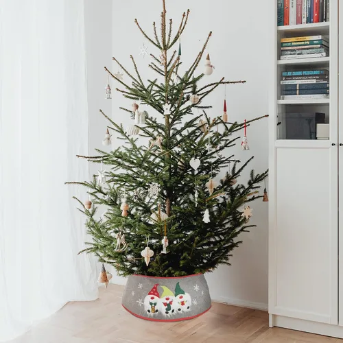 Vista 6 de Collares de árbol de Navidad para árboles artificiales con gnomos de Navidad, falda de árbol de Navidad como cubierta base con patrón de gnomos